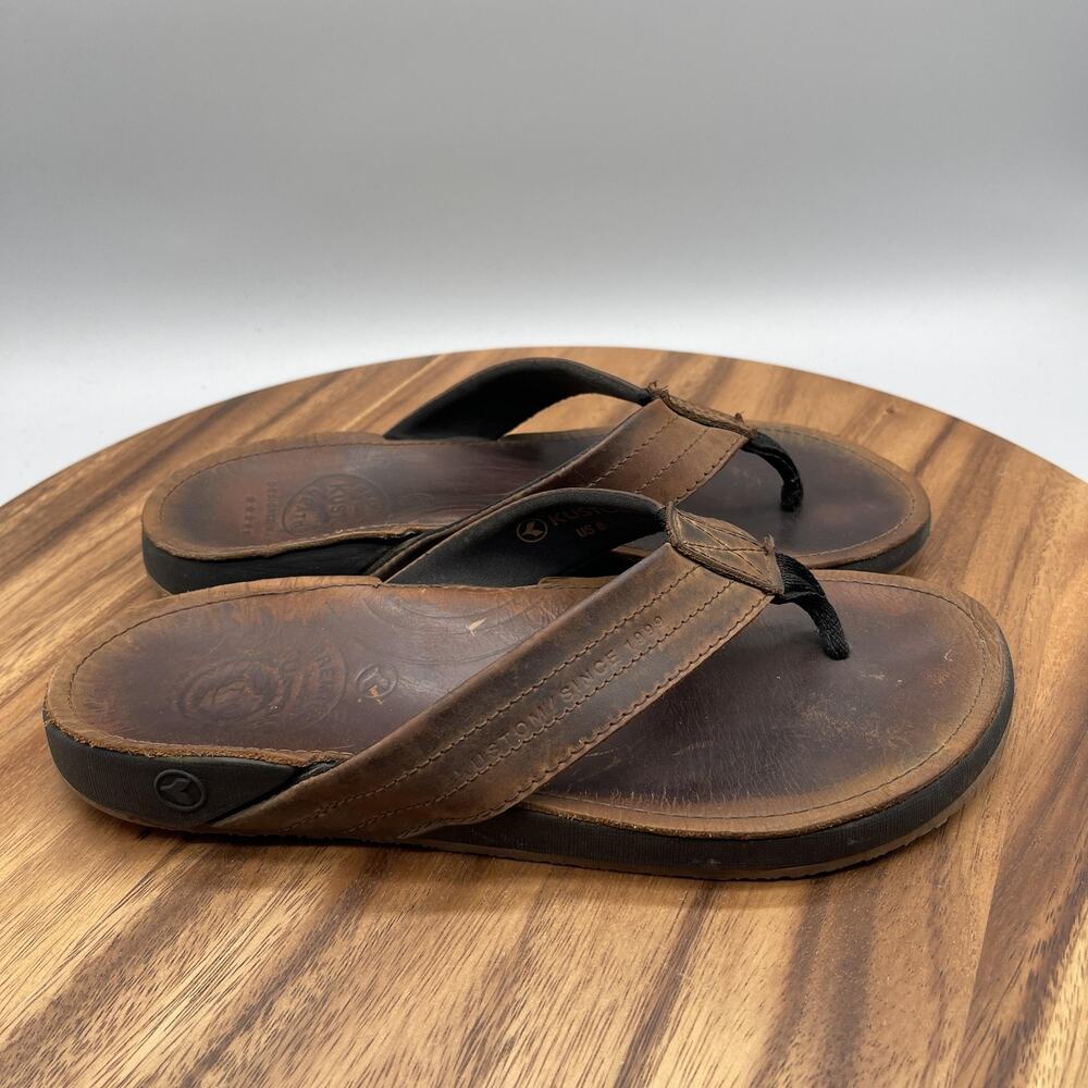 Kustom Sandals Womens Size 8 Flip Flops Brown Leather Premium Comfort Casual